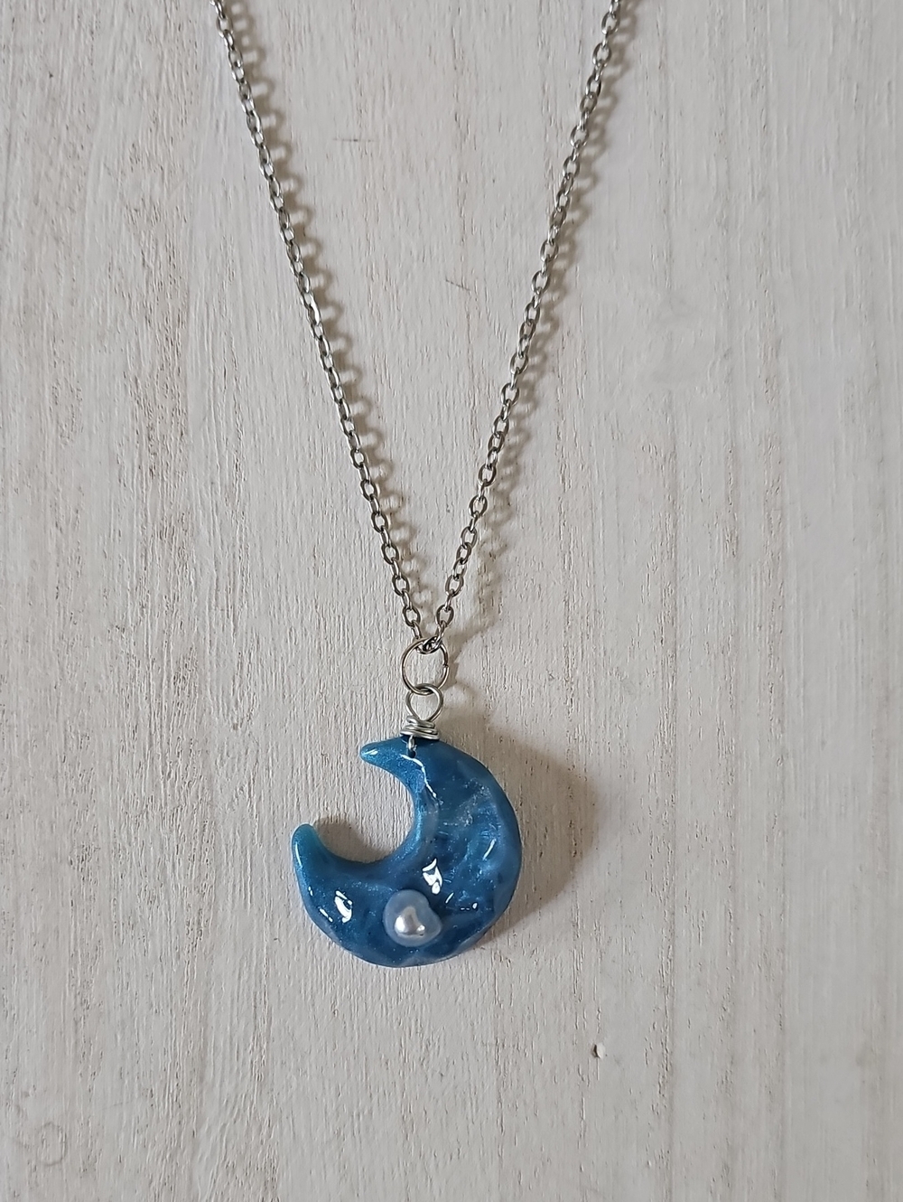 Blue Ocean Crescent Moon Pendant Necklace